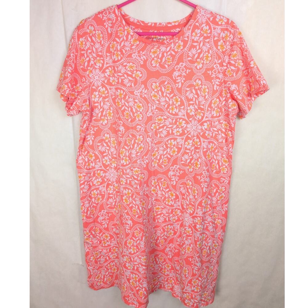 Stan Herman pink floral tshirt dress Size Large Boho Casual Resort Vacation